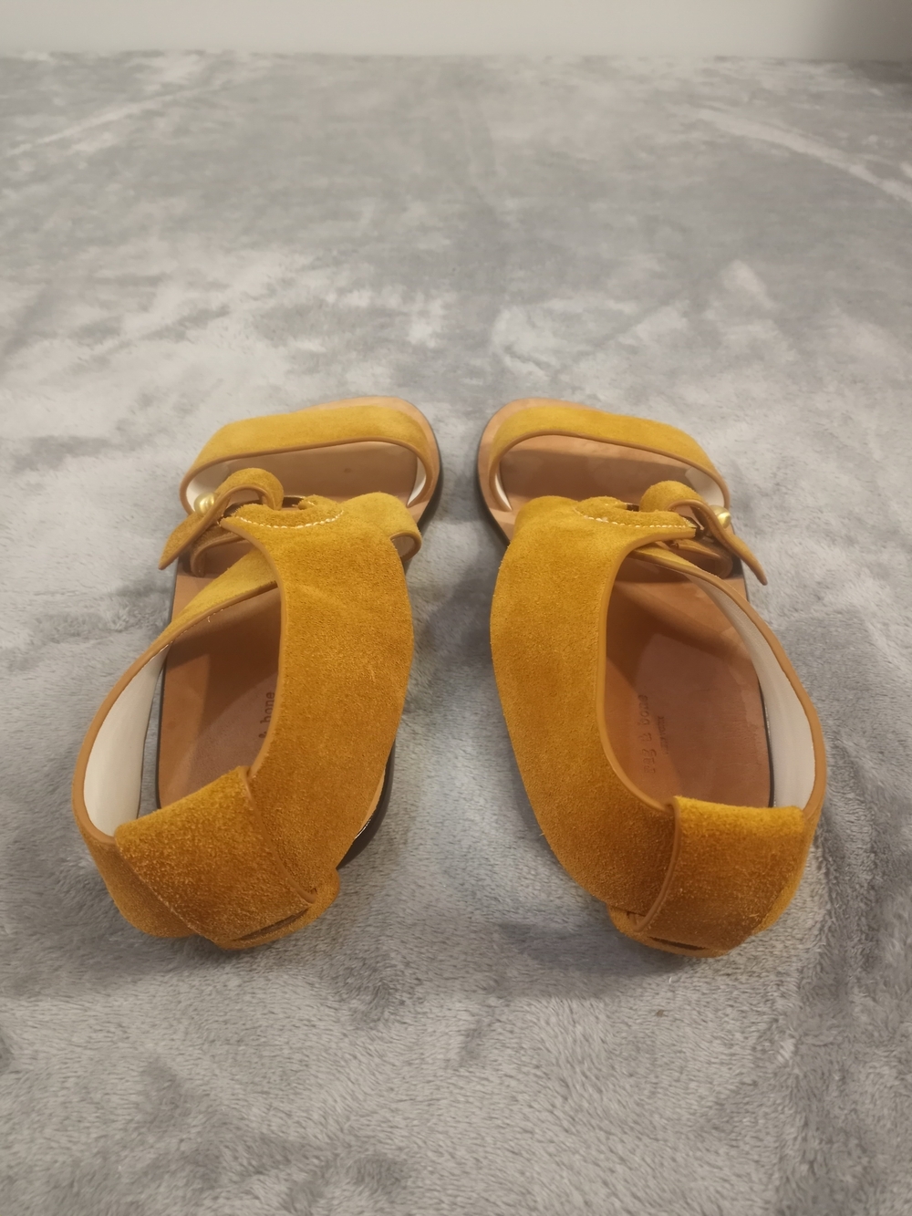 rag & bone Mustard Suede Crisscross Sandals with Gold Hardware Size 36.5 - Picture 10 of 16
